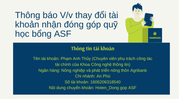 [THÔNG BÁO] V/v Quỹ học bổng thay đổi tài khoản ngân hàng tiếp nhận đóng góp từ quý mạnh thường quân